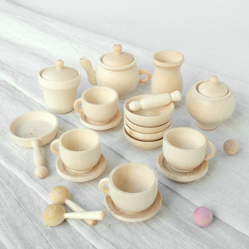 Wooden dishes Montessori mini tea set Baby Toys Play kitchen | Teapots & Tea Sets Kitchen & Dining Teapots & Tea Sets