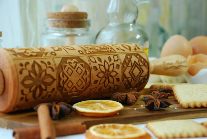 Engraved wooden rolling pin Embossed dough roller Carved molds with flowers pattern Sugar cookies Springerle biscuit | Wooden Utensils Kitchen & Dining Wooden Utensils