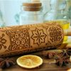 Engraved wooden rolling pin Embossed dough roller Carved molds with flowers pattern Sugar cookies Springerle biscuit | Wooden Utensils Kitchen & Dining Wooden Utensils