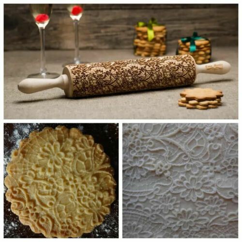 Frost embossed dough roller Wooden engraved rolling pin Christmas cookies Carved molds Gingerbread Gift for mom | Wooden Utensils Kitchen & Dining Wooden Utensils