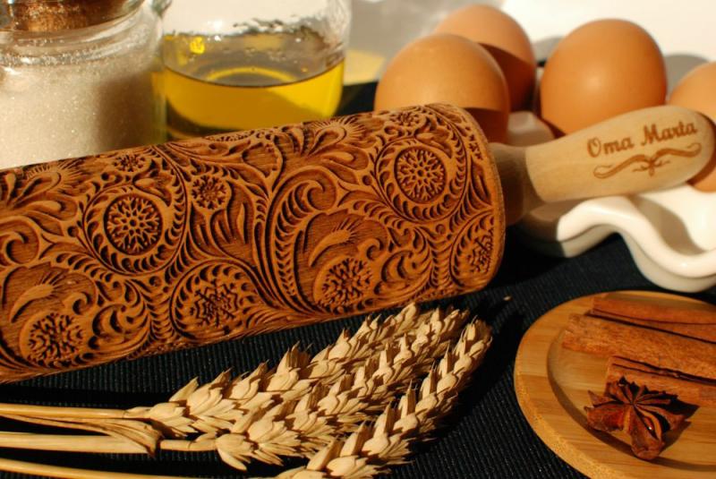 Frost embossed dough roller Wooden engraved rolling pin Christmas cookies Carved molds Gingerbread Gift for mom | Wooden Utensils Kitchen & Dining Wooden Utensils