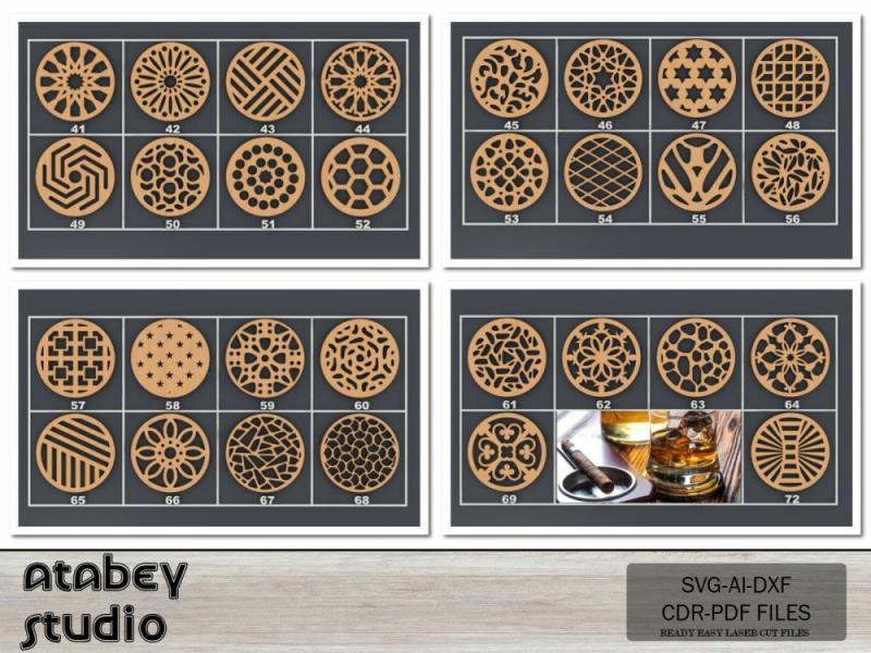 Set of 40 DIY Wooden Drink Coasters – Laser Cut Geometric Patterns for Home Decor 672 | Coasters & Trays Coasters & Trays Coasters & Trays