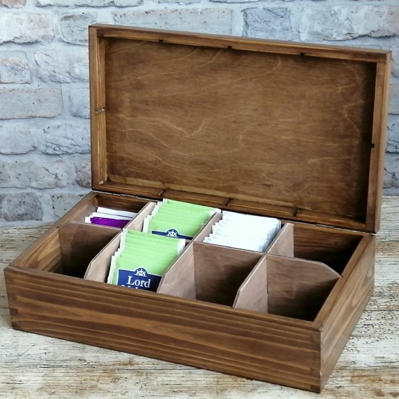 Wooden Tea Box With Compartments. Spanish Tiles Immitation Decor. Rustic Design Tea Bags Box. | Teapots & Tea Sets Kitchen & Dining Teapots & Tea Sets